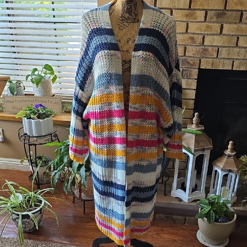 eesome Yellow and White Striped Knit Cardigan